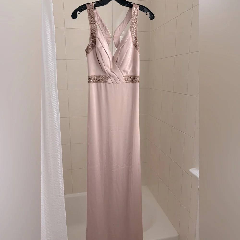 Aidan Mattox Blush Beaded Evening Gown 0 - Picture 1 of 5